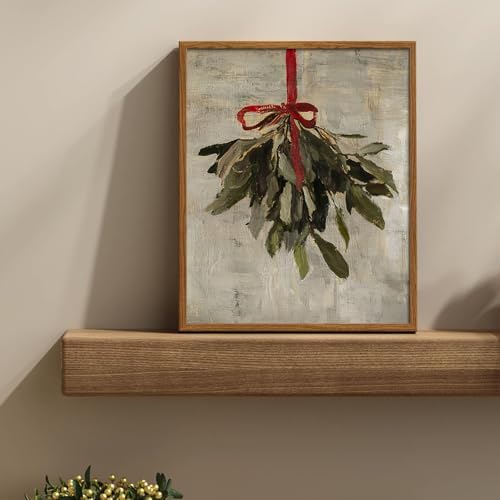 uniro Vintage Christmas Mistletoe Print Artwork Painting Winter Farmhouse - Image 3