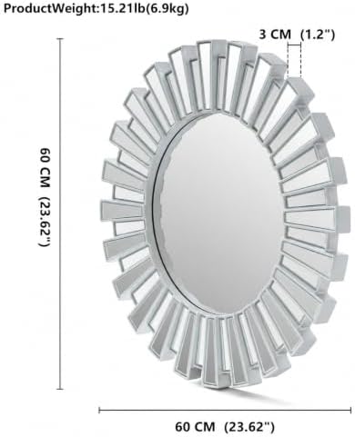 SHYFOY 23.6" Silver Sunburst Wall Mirror, Large Decorative Wall Mirror - Image 2