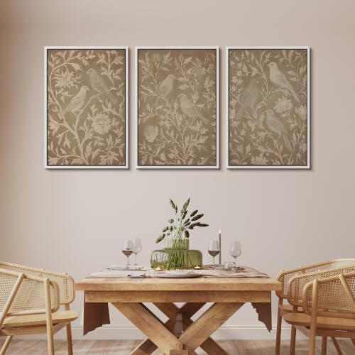 MUDECOR Framed Canvas Print Wall Art Set Taupe Bird Toile - Image 2