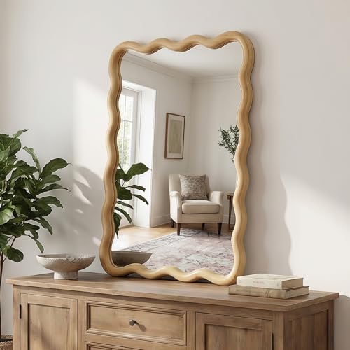 GDFStudio 20"x30" Wavy Rectangle Solid Wood Frame Mirror, Bohemian Decorative - Image 4