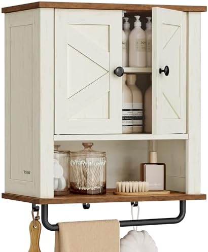 VASAGLE Bathroom Cabinet with Towel Bar, Wall-Mounted, 2 Barn Doors by VASAGLEbySONGMICSHOME
