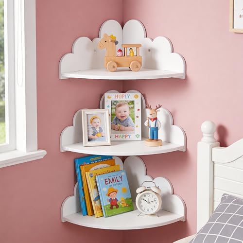 White Cloud Floating Corner Shelves Set of 3, Corner Shelves Wall Mounted by Unknown