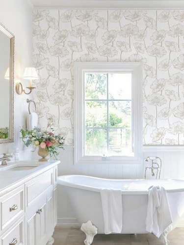 Orainege Peel and Stick Wallpaper Beige and White Floral Wallpaper - Image 3
