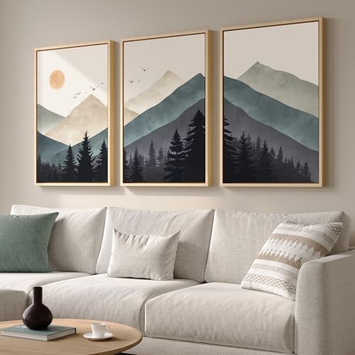 Large Framed Boho Mountain Landscape Wall Art - Image 2