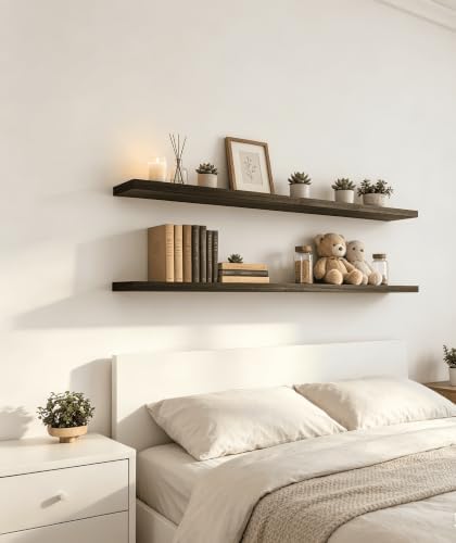 Brown Wood Floating Shelves for Wall Shelf 48 Inch Set of 4 - Image 3