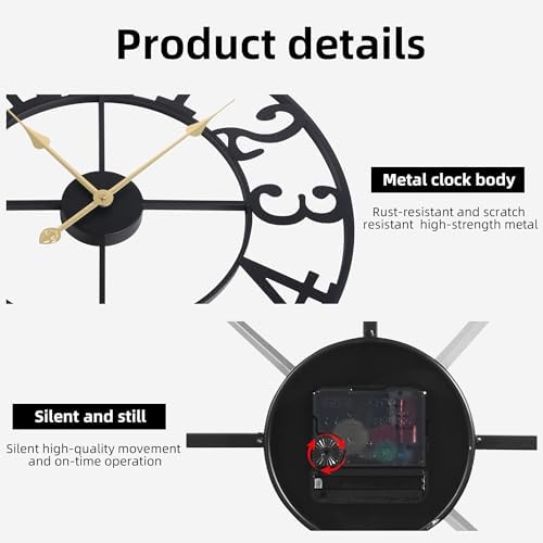 Wall Clock Battery Operated, Silent Non Ticking Modern Rustic Metal Small Clocks - Image 3