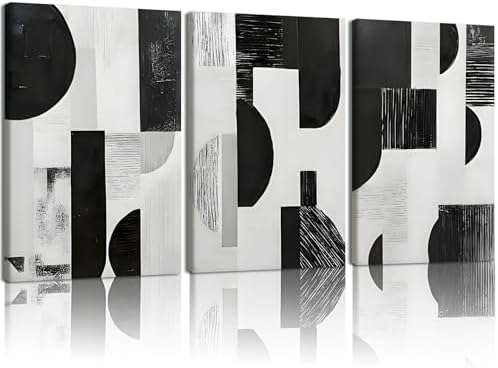 LYYGLYY 3Pcs Framed Black and White Geometric Canvas Wall Art 16x24 Inches by Unknown