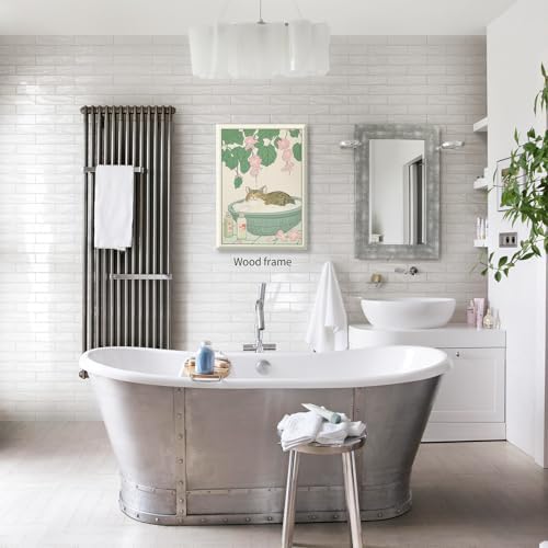 Framed Canvas Wall Art Posters Tabby Cat In Bathtub Prints Rustic Neutral - Image 3