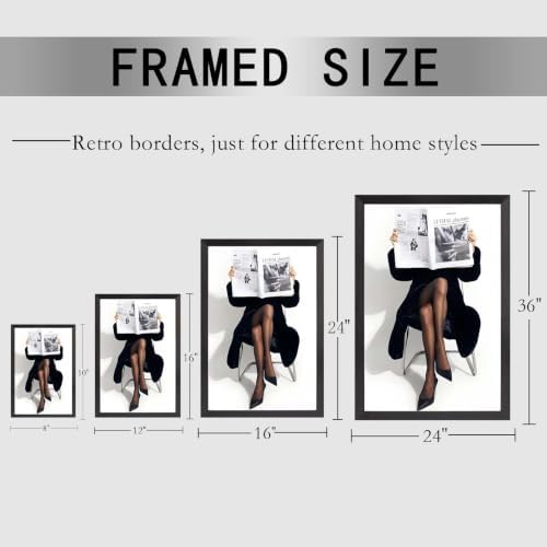 Woman Reading Newspaper Poster Black And White Photography Canvas Wall Art - Image 2