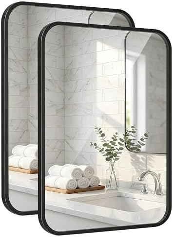 2-Pack 22x30 Inch Matte Black Rounded Rectangle Vanity Mirrors by Pocetry