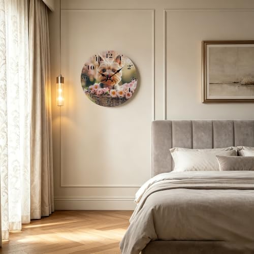 12" Silent Wall Clock, Round Wall Clock, Flower Basket Puppy - Image 6