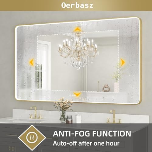 LED Mirror for Bathroom 55X32 Inch Gold Framed - Image 5