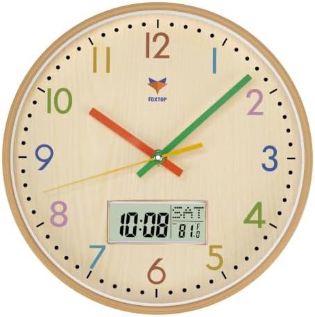 Foxtop 10" Digital and Analog Wall Clock Silent Kids Clock by Foxtop