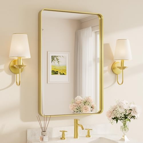 TETOTE Brushed Gold Bathroom Mirror, 24 x 36 Inch Metal Framed Mirror, Brushed by TETOTE