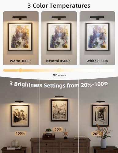 Picture Light for Wall, Cordless Rechargeable Picture Light, 3 Pack Black - Image 3