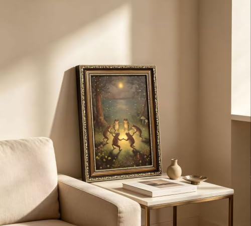 Vintage Gold Framed Frog Wall Art, Frogs Dancing in Moonlight Canvas Print - Image 5