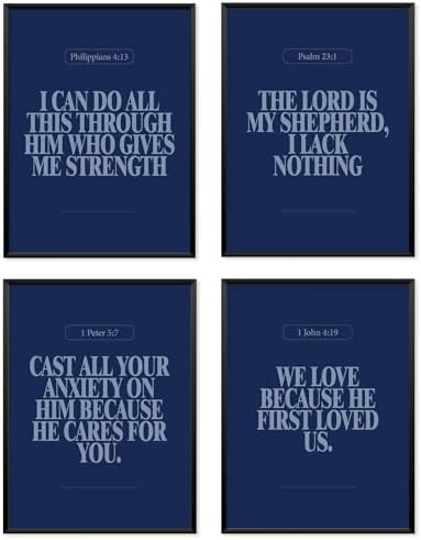 Locomiss Navy Blue Christian Modern Bible Verse Wall Art Decor by Unknown
