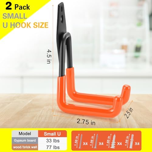 2 Pack Heavy Duty Garage Hooks Storage Organizer Wall Mount Power and Garden - Image 3