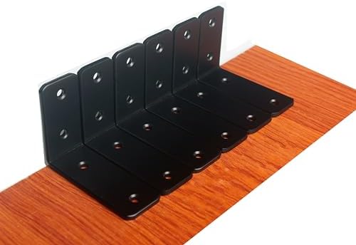 6 Pack - L 4" x H 3" x W1.5, 5mm Thick Black L Shelf Bracket, Iron Shelf by MHMYDZ