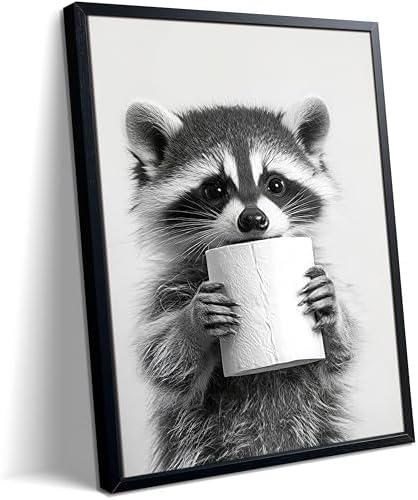 XYHYRA Bathroom Wall Art, Cute Black and White Raccoon Canvas Prints Poster by Unknown