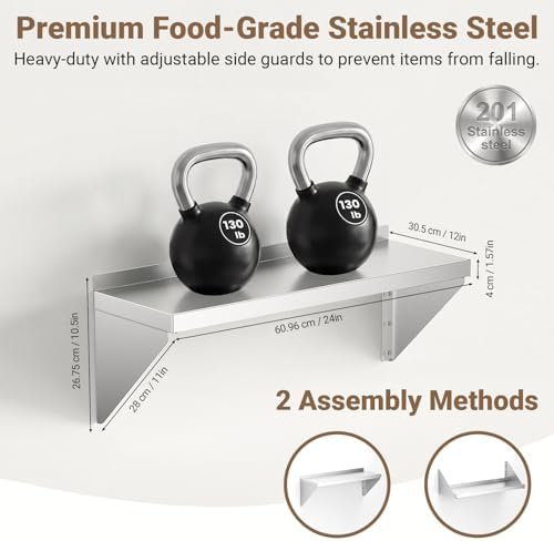 Stainless Steel Shelf with Reversible Brackets - Image 3