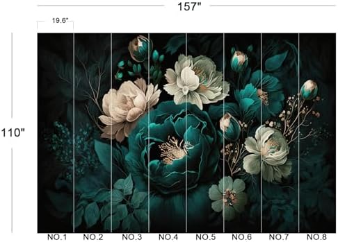 Luxurious Moody Dark Teal & Cream Floral Wallpaper Wall Decor - Image 5