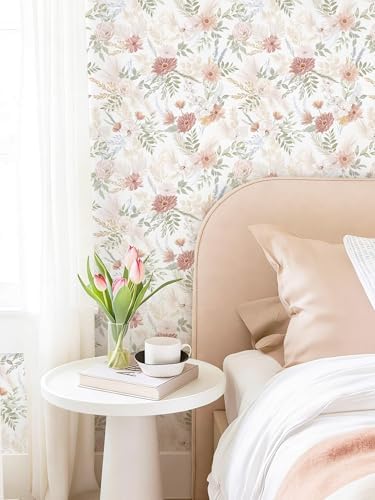 Dimoon Pink Floral Peel and Stick Wallpaper Modern Beige Contact Paper - Image 4