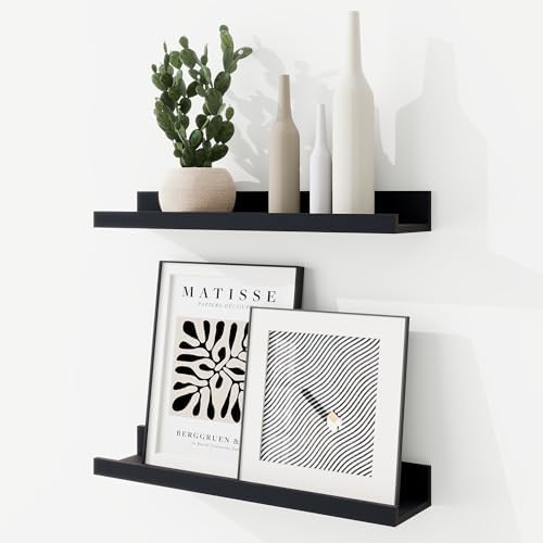 RICHFOCUS Picture Ledge Shelf, 16 inch Floating Shelves Set of 2, Wood Wall by RICHFOCUS