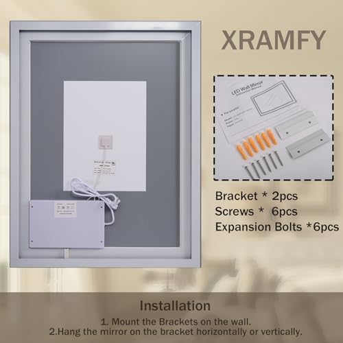 XRAMFY 38''X26'' LED Bathroom Mirror, Wall Mirror - Image 6