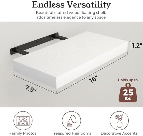 16" White Floating Shelves Wood Wall Shelf - Image 2