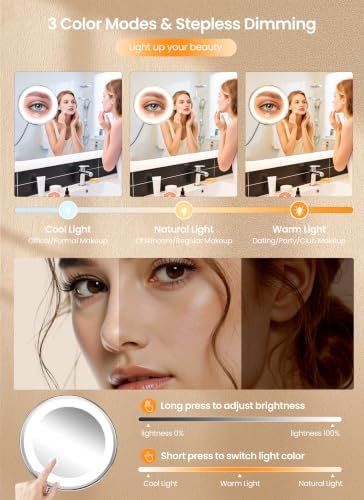 10x Makeup Mirror with Lights, Magnifying Mirror 3 Light Modes Silver - Image 2