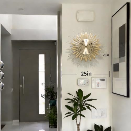 Gold Wall Clock 23 Inch Sunburst, Mid Century Decorative Wall Clocks - Image 2