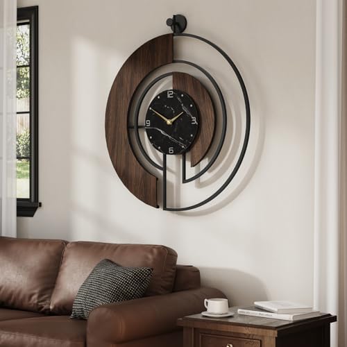 Cuspin Large Wall Clock 30 Inch, Modern Walnut Marble Dial Decorative Clock - Image 3