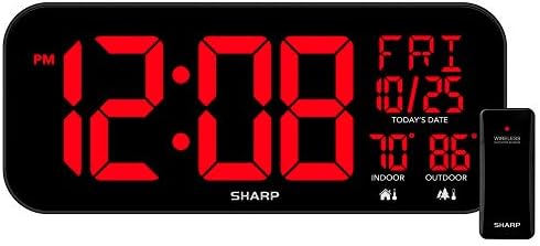 Sharp 14" Jumbo Digital Wall Clock, Indoor/Outdoor Temp by SHARP