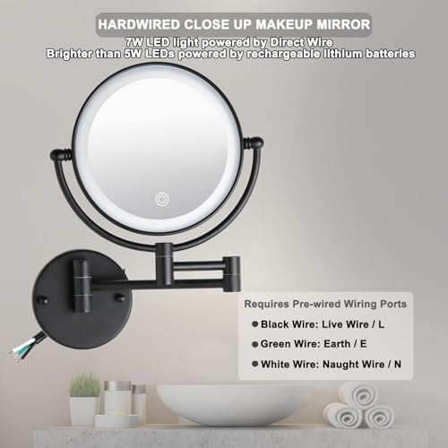 8" Wall Mounted Lighted Makeup Vanity Mirror, 10X Magnifying, Matte Black - Image 6