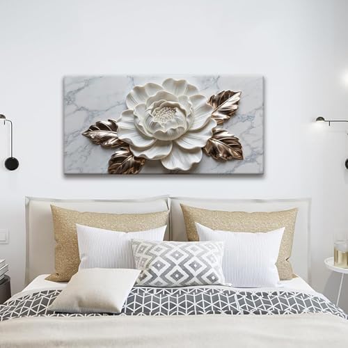 Suconvng Canvas Art Wall Decor Print Paintings Marble Texture White Flower Wall - Image 5