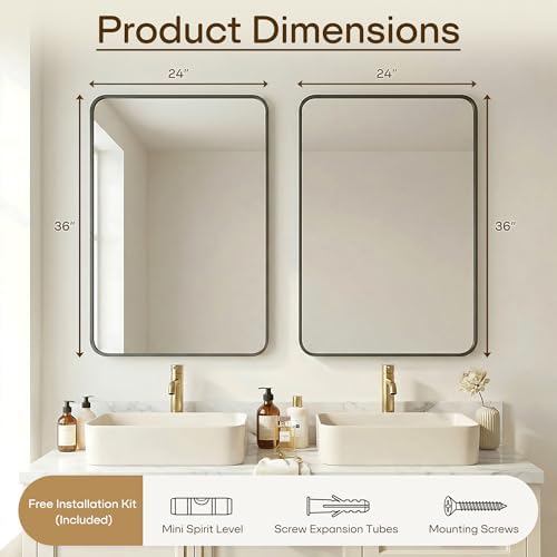 2-Pack 24X36 Inch Bathroom Mirror, Rectangle Aluminum Frame Mirror Anti-Rust - Image 2
