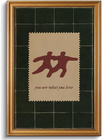 XJYISUO Vintage Gold Framed Wall Art Couples Stamp Canvas Art Retro Love Quote by Unknown