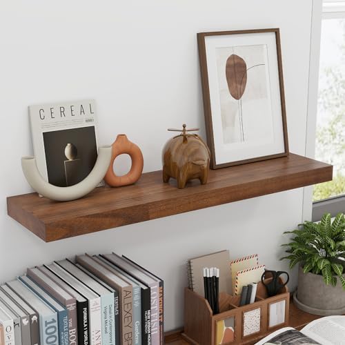 fuqing 30 Inch Floating Shelves 6.7'' Deep Dark Wood Wall Shelves Set of 2 - Image 7