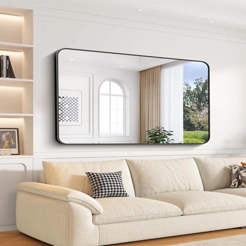 Bathroom Mirror, Metal Frame Rounded Corner Vanity Mirror, Large Wall Mounted - Image 3