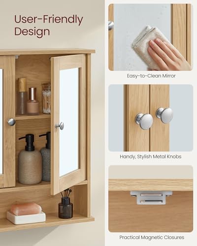 VASAGLE Bathroom Cabinet with Mirror, Wall-Mounted, 2 Mirrored Doors - Image 5