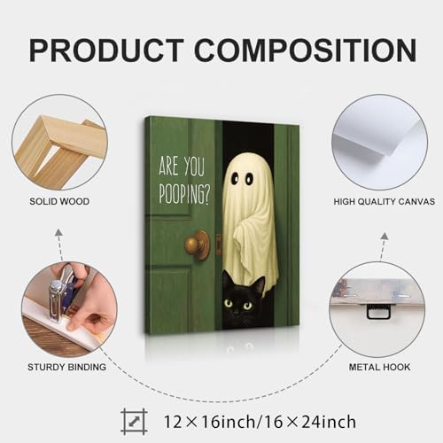 YHCTHT Funny Ghost Cat Halloween Bathroom Wall Art, Are You Pooping - Image 2