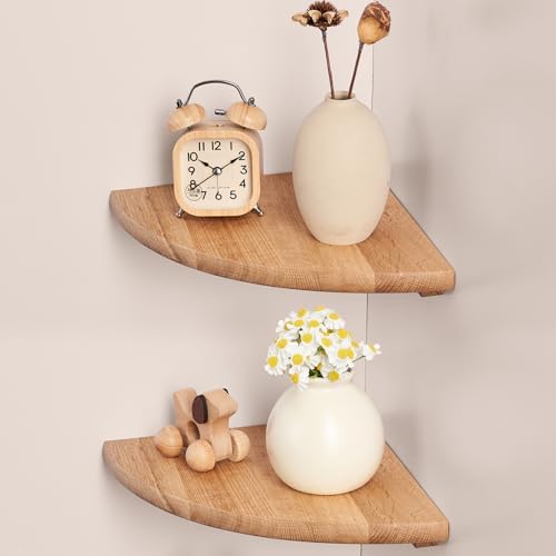 Floating Corner Shelves for Wall Set 2 9inch Solid Oak Rounded Corner Shelves by GIEANOO