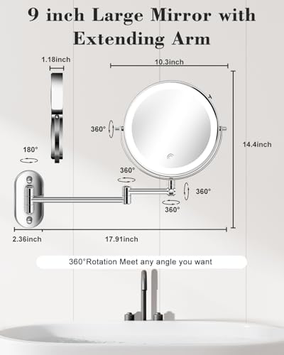 9'' 30X/1X Wall Mounted Height Adjustable Lighted Magnifying Makeup Mirror - Image 4