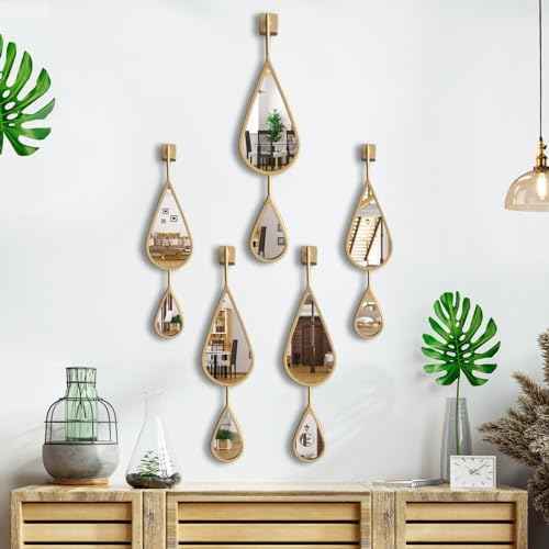 BAODANFU Wall Mirror Decorative Mirrors Mounted Decor Tear Drop Shape Gold by BAODANFU