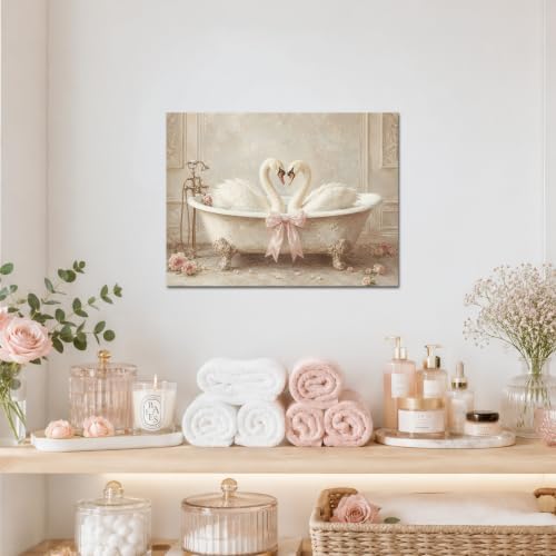 Muzenso Swan Canvas Wall Art 18x24 Romantic Bathtub Birds Painting - Image 2