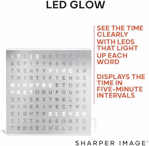 Sharper Image LED Word Digital Clock, Light-Up Desk & Wall Clock, Modern Time - Image 5