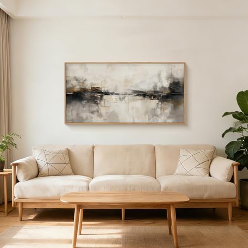 HOURIA Abstract Neutral Beige Black Framed Canvas Wall Art Set- 40"x20"x1 - Image 2