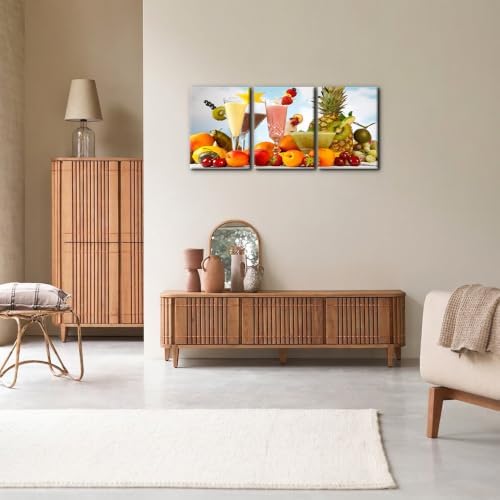 Pacimo Canvas Art Wall Decor 3 Pieces Summer Fruits Milkshake Smoothie on Table - Image 4