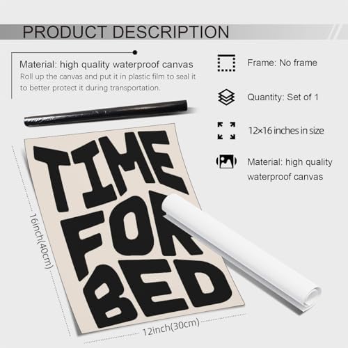 OMANI Black And White Time For Bed Poster Funny Quotes Wall Art Trendy Modern - Image 2